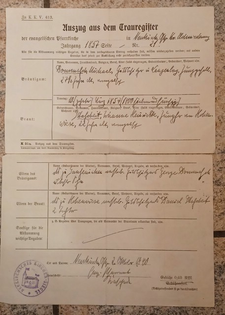 9 1857Heiratsurkunde Michael Dommasch - Kopie